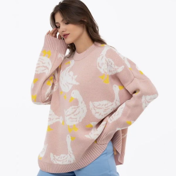 Pull pour femme avec imprimé canard, personnalité mode