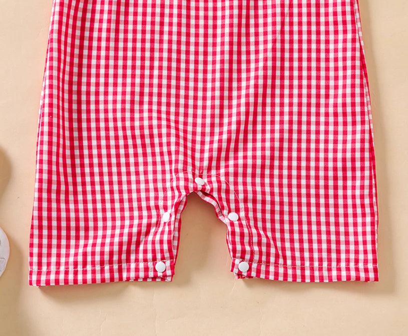 Girls' Embroidered Plaid Jumpsuit