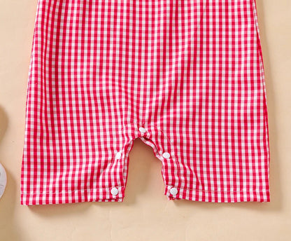 Girls' Embroidered Plaid Jumpsuit