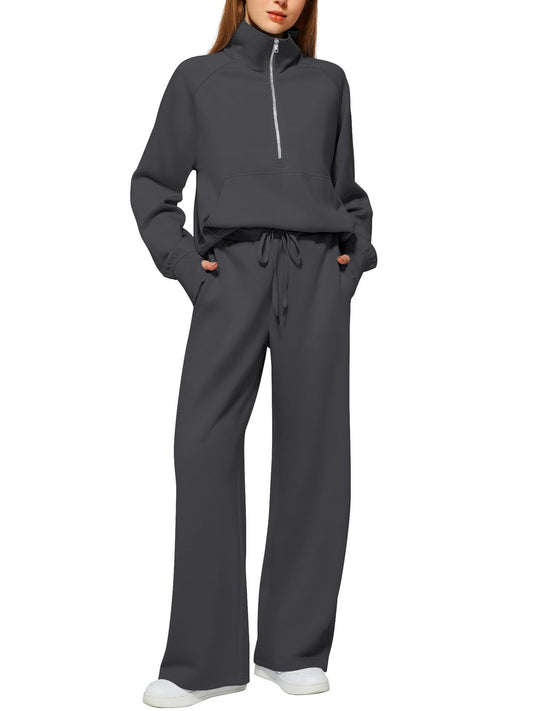 Women's Half-Zip Sweatshirt & Wide Leg Pants Set