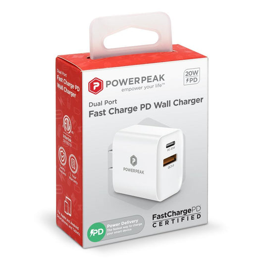 Chargeur mural double port PowerPeak PD 20W - Blanc