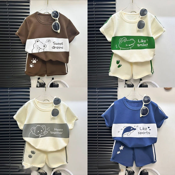 Children's Short Sleeve Striped Suit Girls Boys