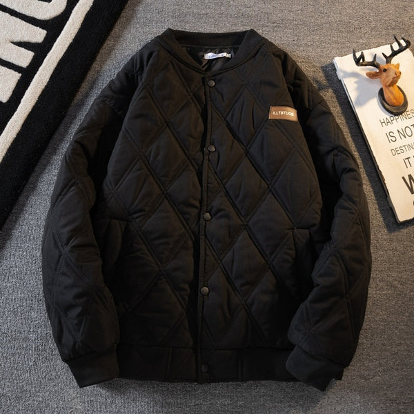 Mens Retro Diamond Lattice Cotton Coat Jacket