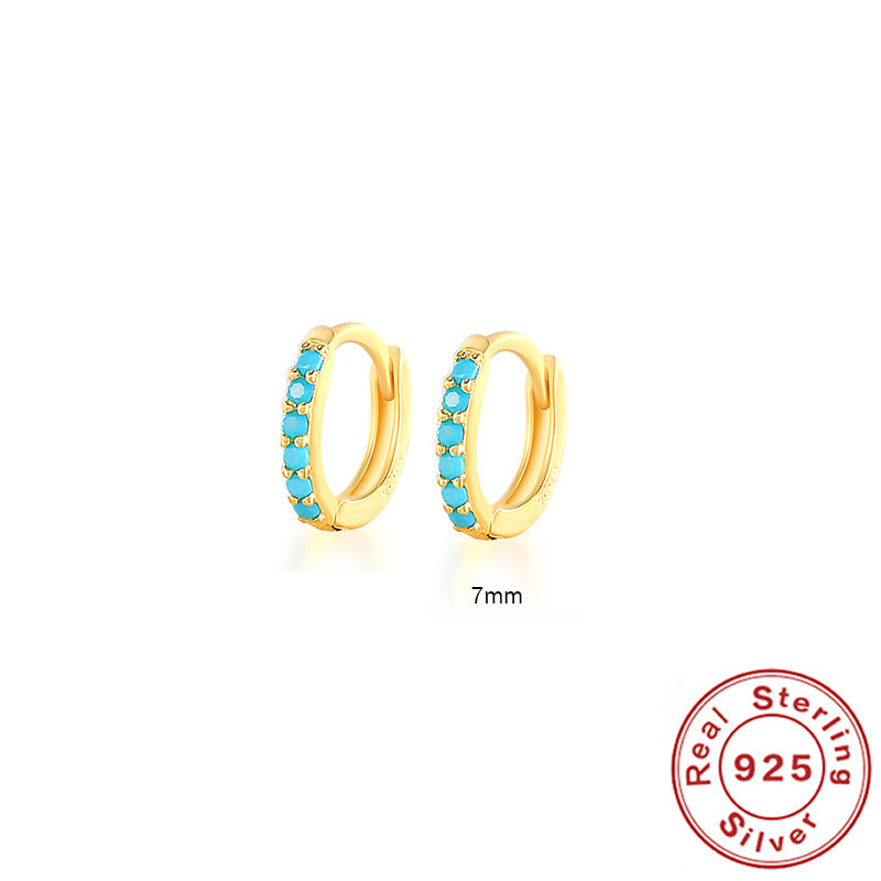 Earrings with Turquoise and Diamond Inlay 18K Gold Plated Stud