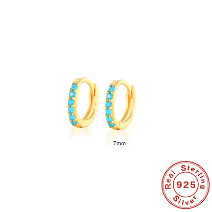 Earrings with Turquoise and Diamond Inlay 18K Gold Plated Stud