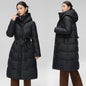 Women's  Wave Stitching Padded Jacket Hooded Mid-length Over-knee Coat