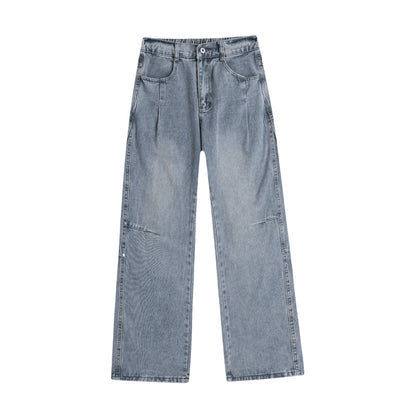 Street Style Studs Asymmetrical Straight Leg Jeans