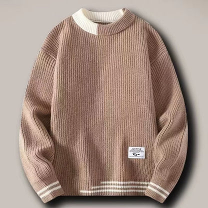 Men's  Block Round Neck Thickened Warm Sweater