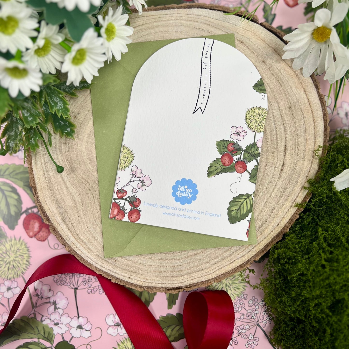 BIRTHDAY WISHES WOODLAND STRAWBERRY SCALLOP CARD