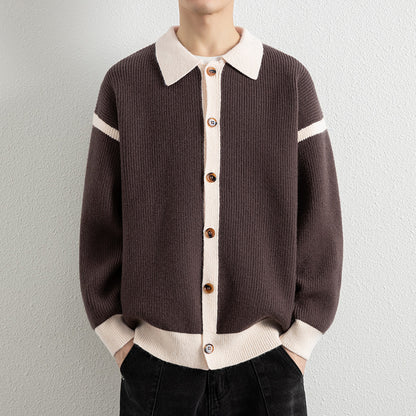 Men's Casual Color Block Lapel Knit Cardigan