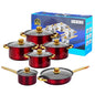 12 - piece wine - red non - stick stainless - steel soup pot set, induction - friendly for kitchen use.
