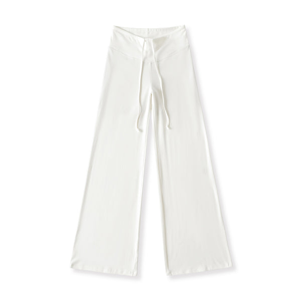 Pantalon large uni à jambes droites et cordon de serrage.