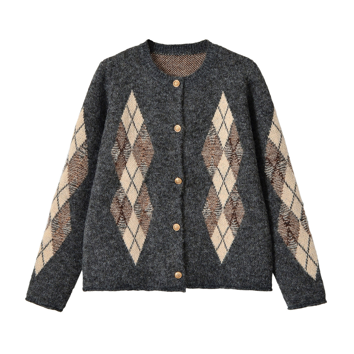 Round neck diamond cardigan sweater