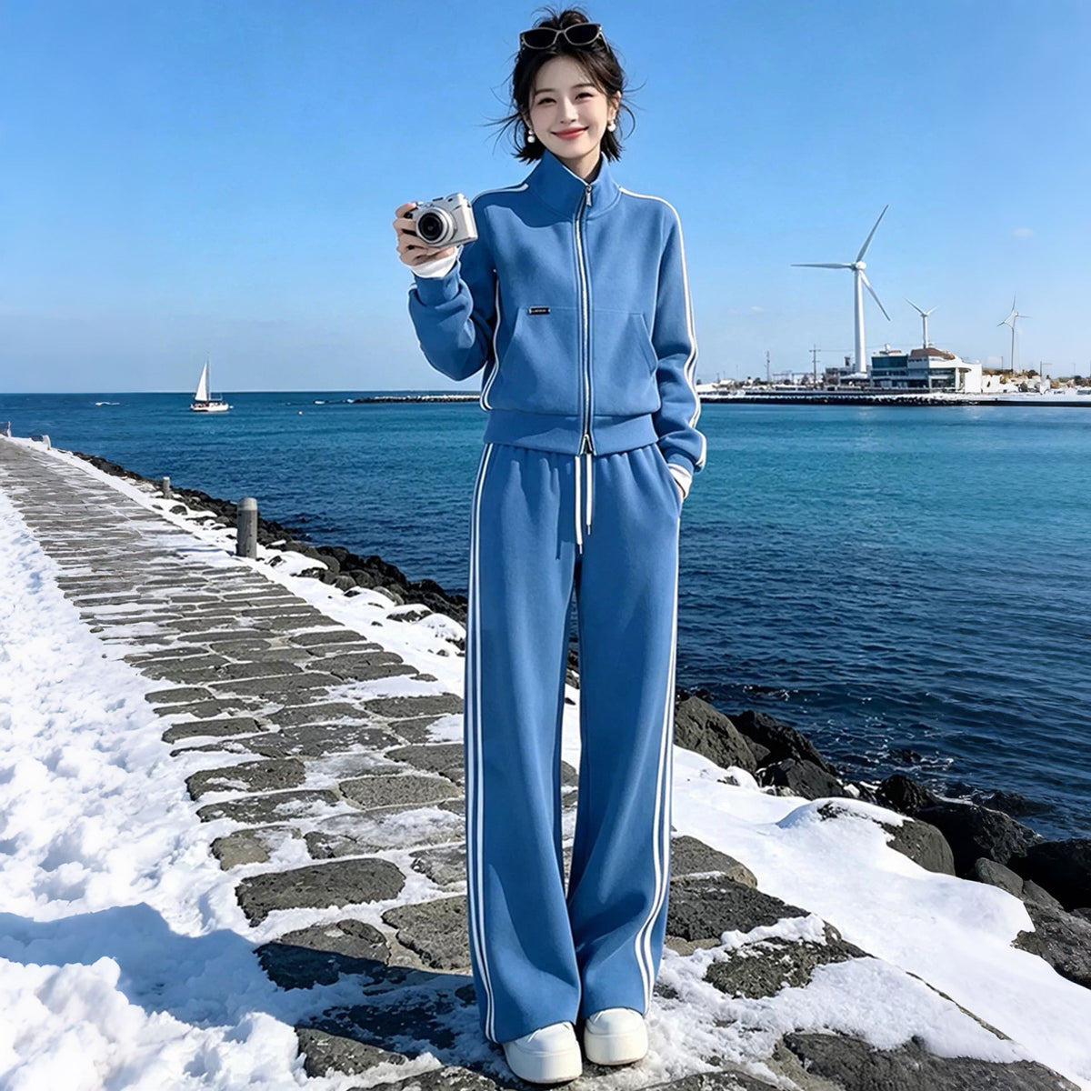 Sporty Stripe Hoodie Set for Women