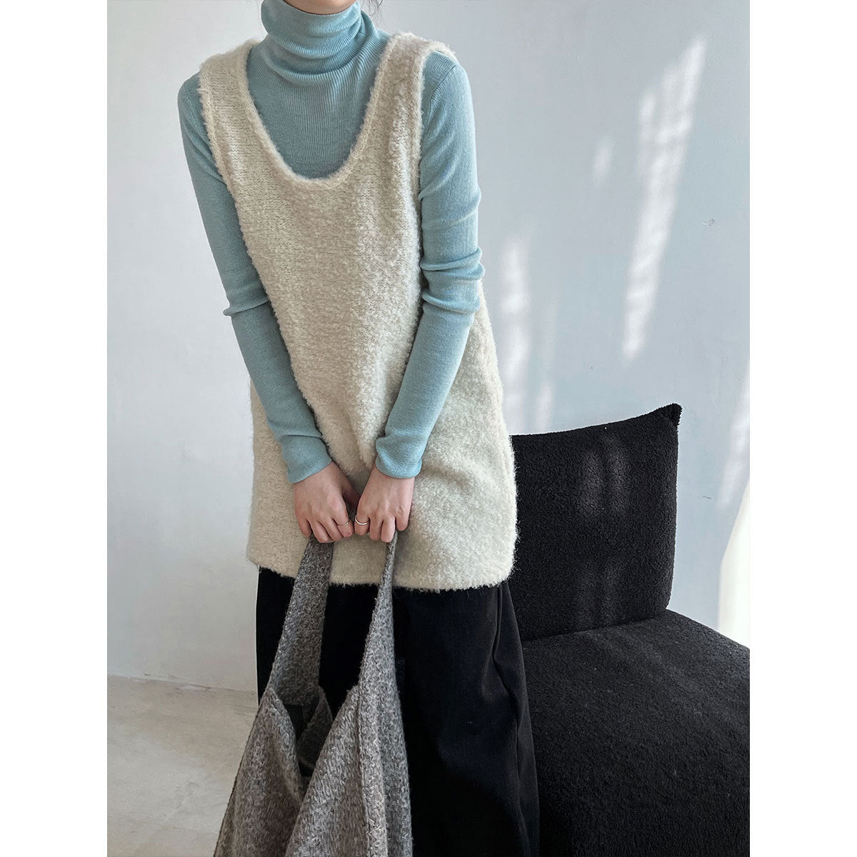 Layered Wool Knit Sweater Dress