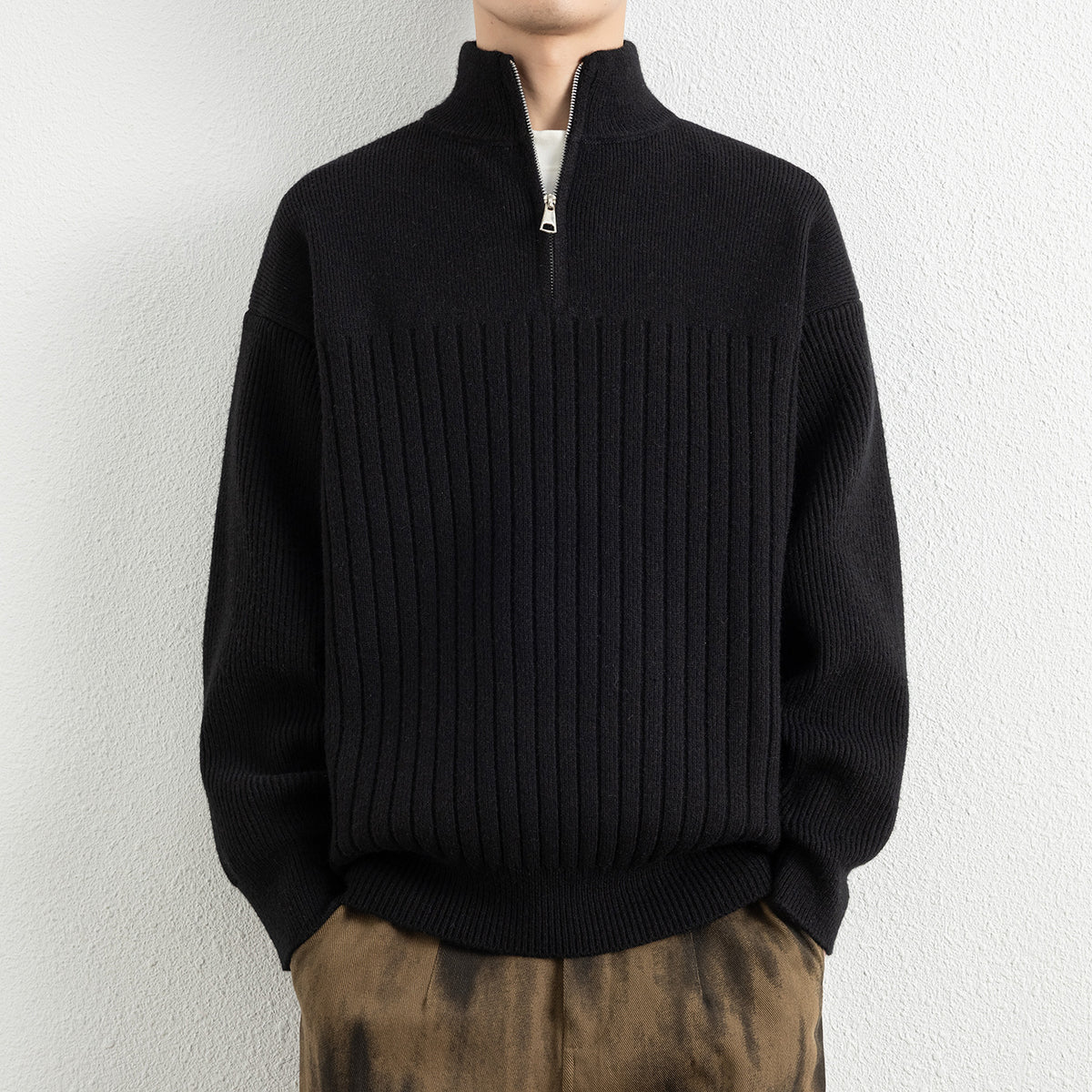 Men's  Relaxed Fit Stand Collar Knitted Jacket