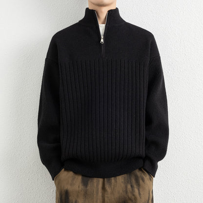 Men's  Relaxed Fit Stand Collar Knitted Jacket