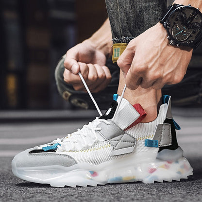 Baskets Homme Grandes Nouvelles Décontractées Respirantes à Semelle Épaisse Tendance Chaussures Papa Légères Chaussures de Course en Tissu Volant