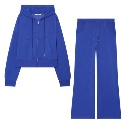 Zipper hooded double-sided fabric hoodie+pants set