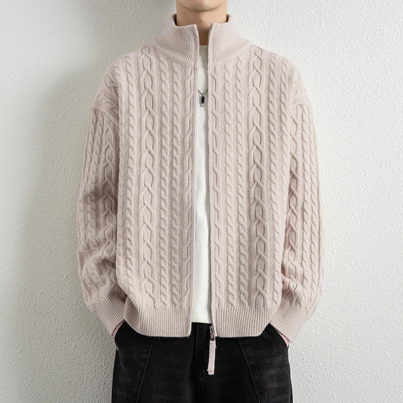 Men's Vintage Cable Knit Zip-Up Cardigan Jacket