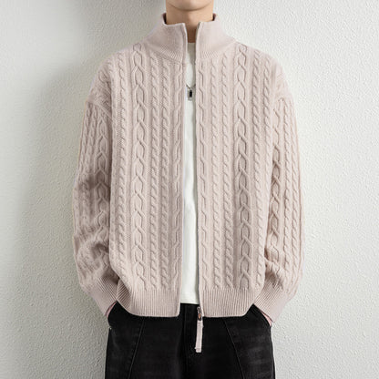 Men's Vintage Cable Knit Zip-Up Cardigan Jacket