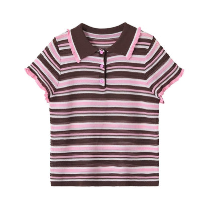 striped knitted polo shirt for women