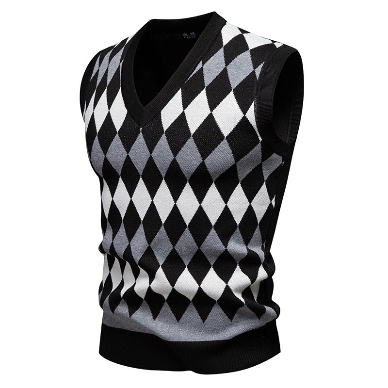 Youth Jacquard sweater Casual Crew Neck Vest