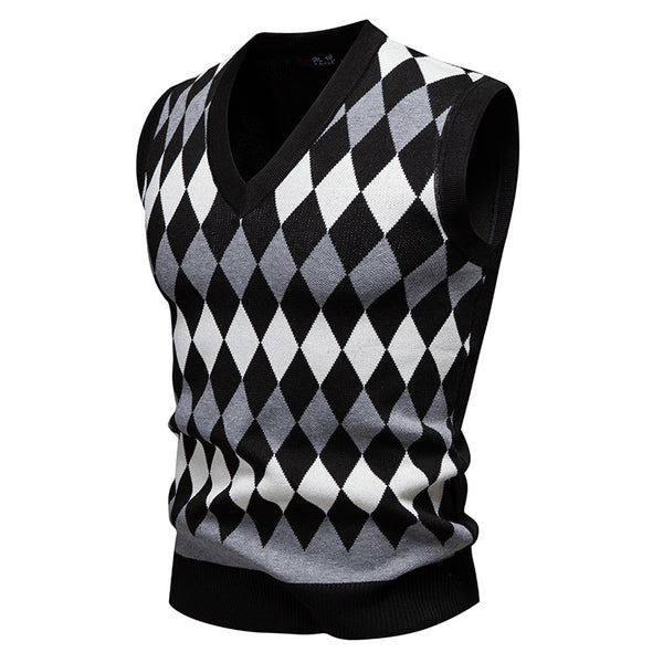Youth Jacquard sweater Casual Crew Neck Vest