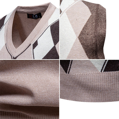 Plaid Sweater Knitwear Casual V-Neck Vest
