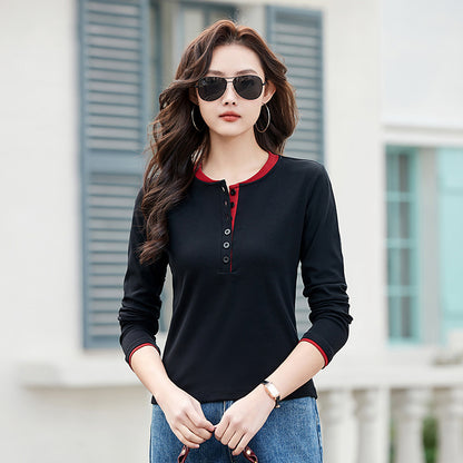 Round neck open button  T-shirt