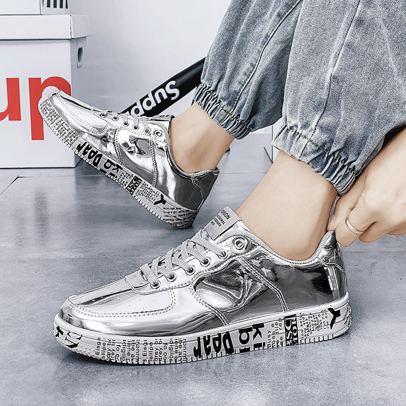 casual all-match shiny leather panel shoes