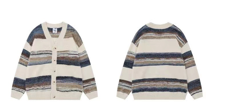 Men's Vintage Striped V-Neck Open Front Knit Cardigan
