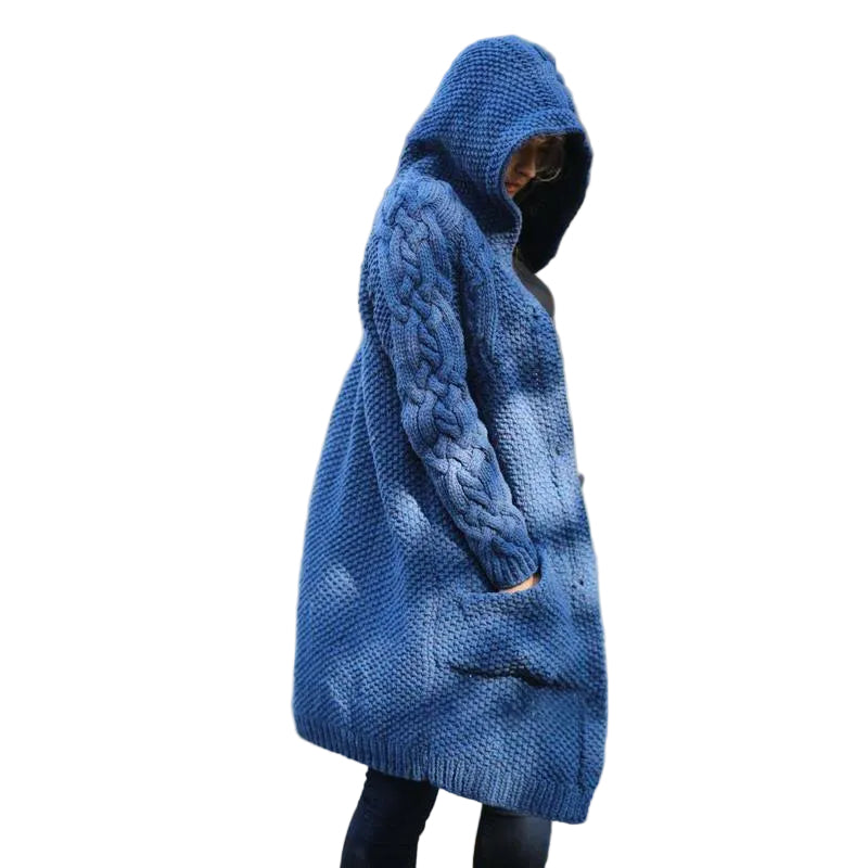Women's hooded single-breasted long-sleeved sweater cardigan