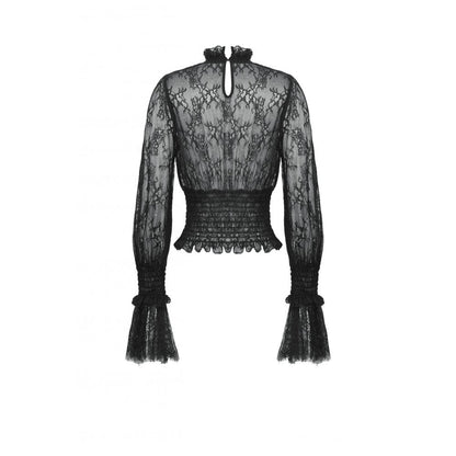 Dark in Love Aoife Black Hollow Lace Elastic Pleated Waist Eyelash Lace Cuff Top