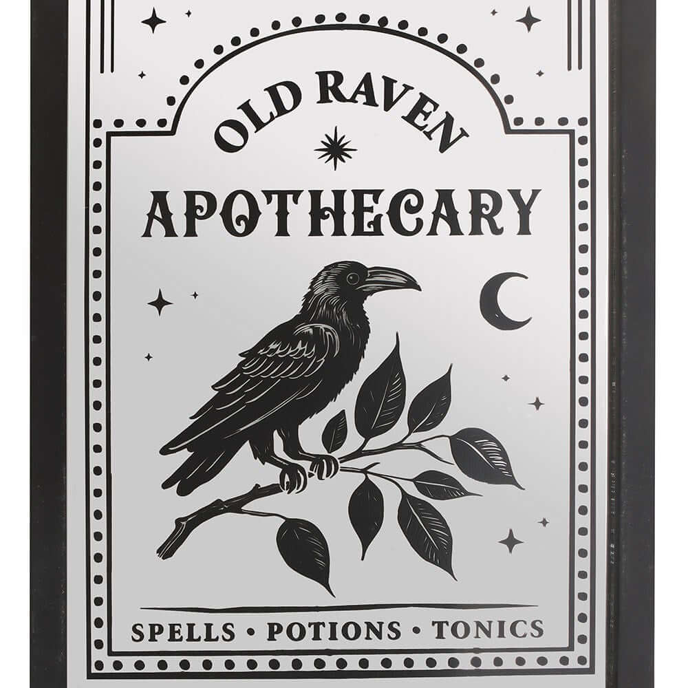 Gothic Gifts Old Raven Apothecary Mirrored Wall Art