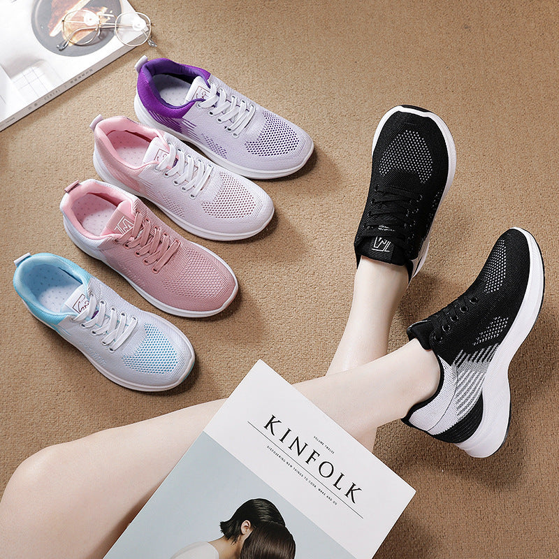 Chaussures de sport respirantes pour femmes à lacets tissées volantes et à la mode