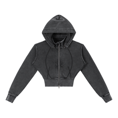 Vintage Washed Cropped Fleece Hoodie