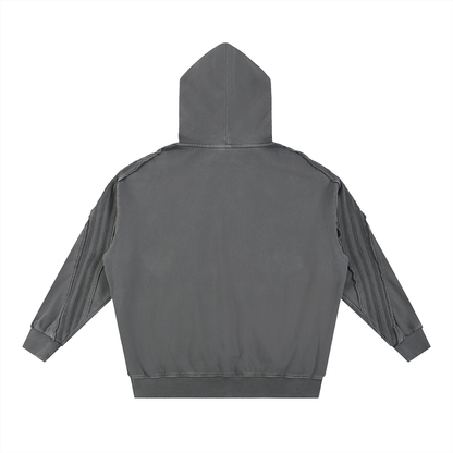 Snow Washed Tape Raw Edge Zip Hoodie 420GSM