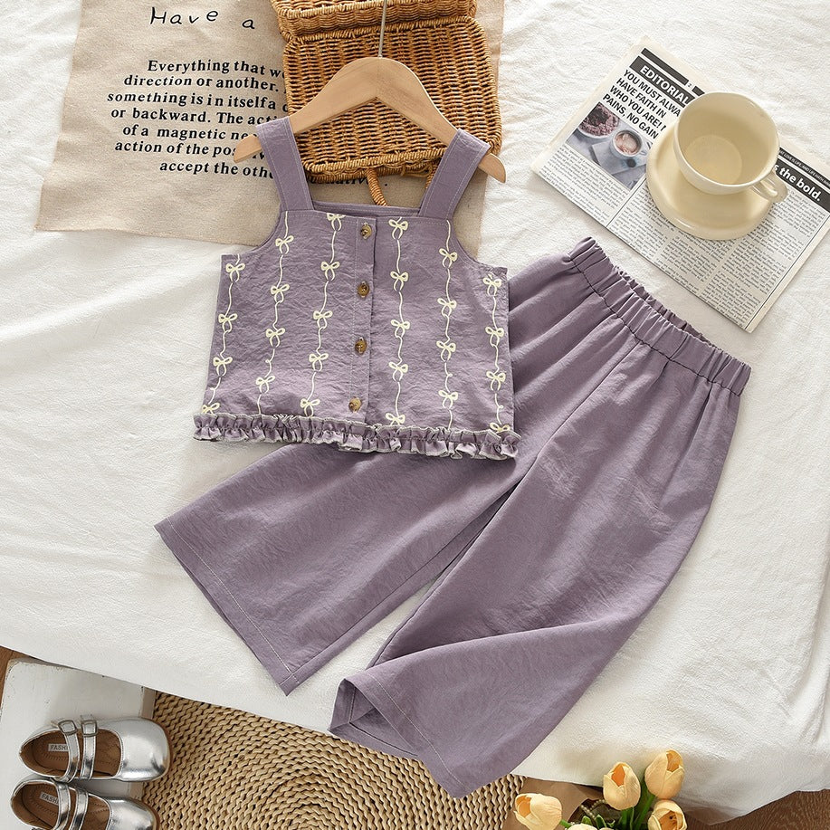 Girls Printed Top And Pants Two-piece Set