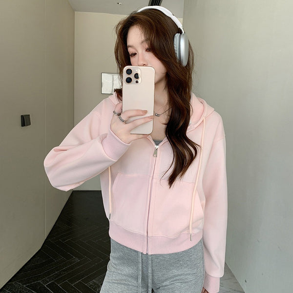 Hooded Zipper Short Sweater Coat For Women Spring And Autumn