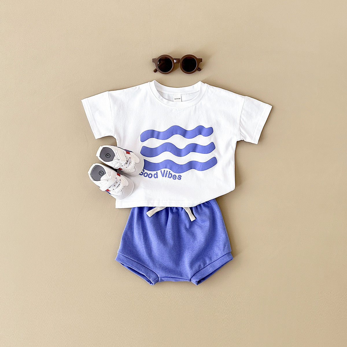 Baby Sun Print Top Casual Short Sleeve Two-piece Set