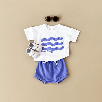 Baby Sun Print Top Casual Short Sleeve Two-piece Set