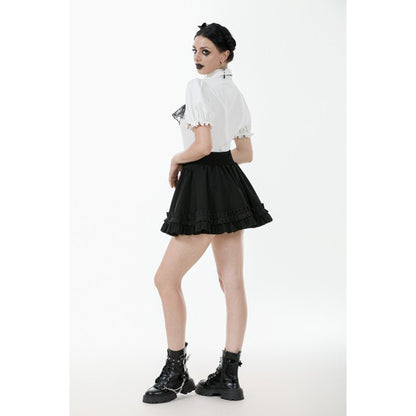 Dark in Love Elysia Ruffle Bib Puff Sleeve Goth Blouse in White