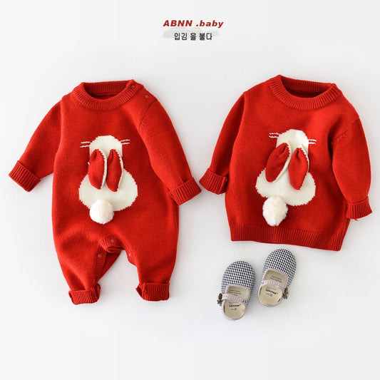 Baby Jumpsuit Cartoon Knitted Rabbit Sweater
