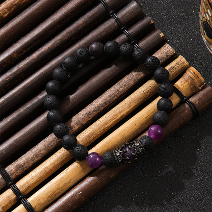 Zircon Crown Volcanic Rock Beaded Bracelet