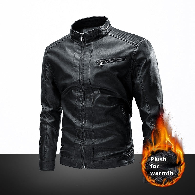 Manteau en cuir pour hommes, style motard décontracté, rétro, à coutures, pour le printemps et l'automne, transfrontalier