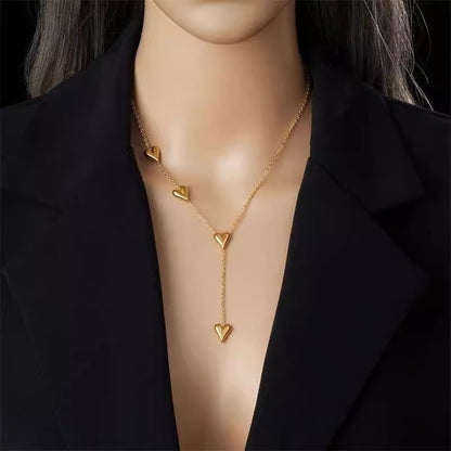 Tassel Peach Heart Necklace Titanium Steel