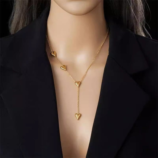 Tassel Peach Heart Necklace Titanium Steel