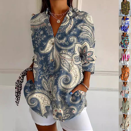 Womens Flowers Print Long Sleeve Shirt