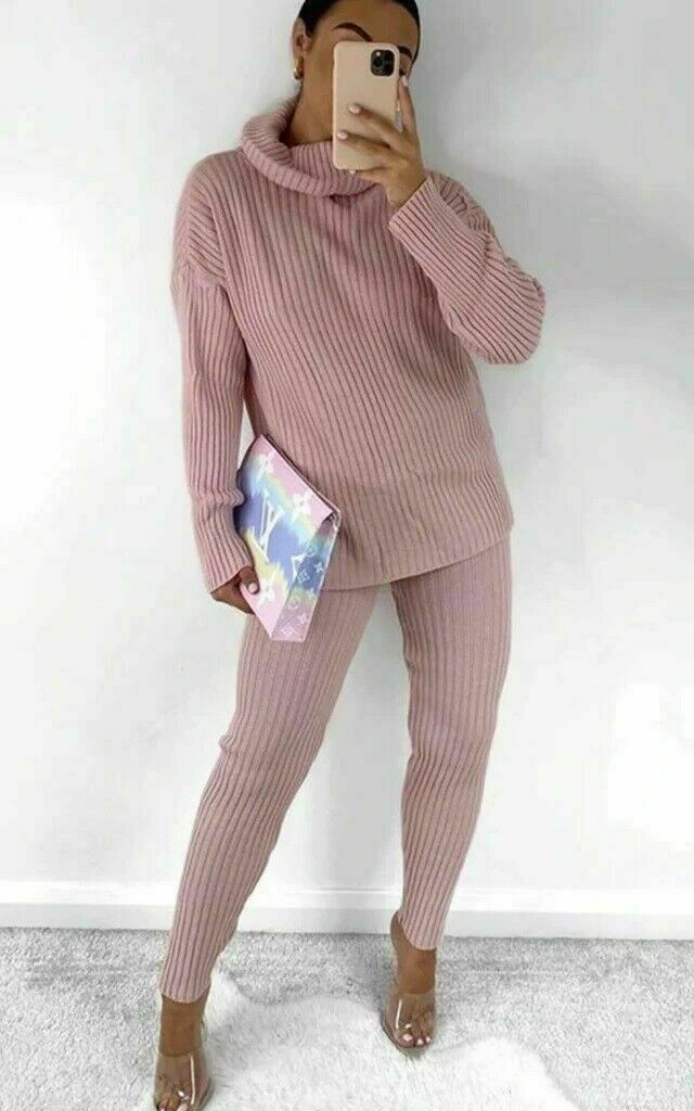 Knitted Ribbed Polo High Neck  Loungewear